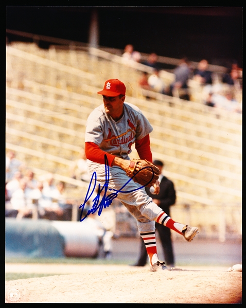 Curt Simmons Autographed St. Louis Cardinals Bsbl. Color 8” x 10” Game Action Photo