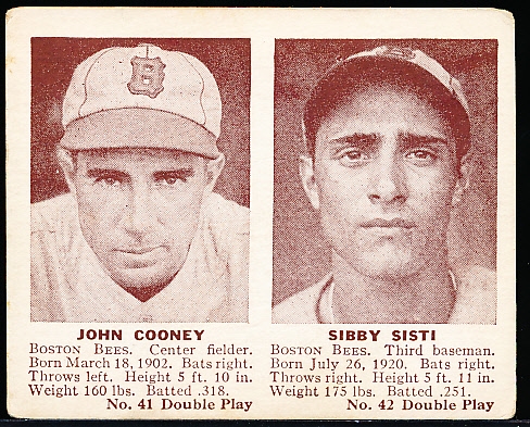 1941 Double Play Bb- #41 Cooney/ #42 Sibbi Sisti (Boston Bees)