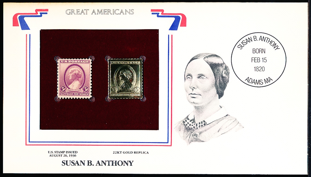 U.S. Postal Comm. Society “Great Americans” Original & 22kt Gold Stamp- Susan B. Anthony