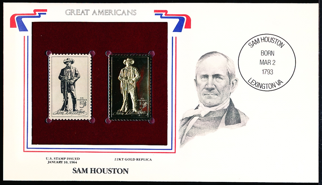 U.S. Postal Comm. Society “Great Americans” Original & 22kt Gold Stamp- Sam Houston 