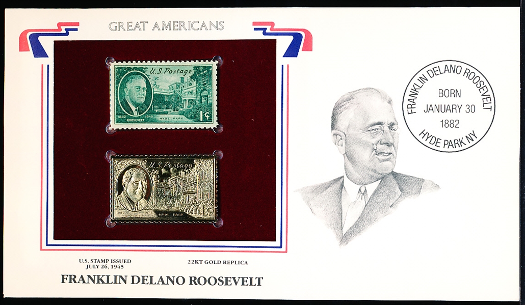 U.S. Postal Comm. Society “Great Americans” Original & 22kt Gold Stamp- FDR 