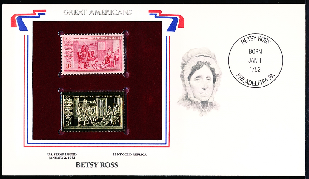 U.S. Postal Comm. Society “Great Americans” Original & 22kt Gold Stamp- Betsy Ross