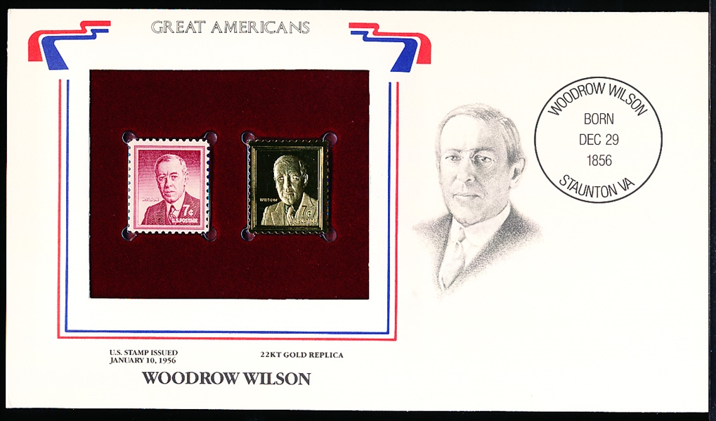 U.S. Postal Comm. Society “Great Americans” Original & 22kt Gold Replica Stamp- Woodrow Wilson