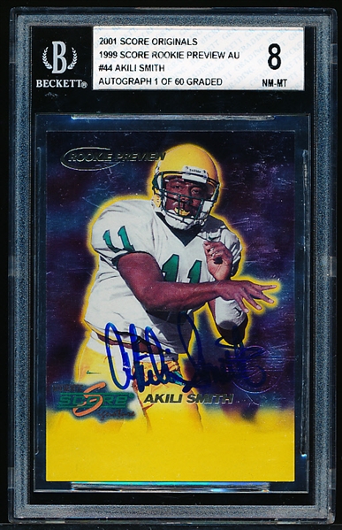 2001 Score Originals Fb- #44 Akili Smith- (’99 Score Rookie Preview Autograph)- Beckett 8 (Nm-Mt 8)