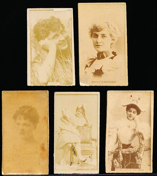 Late 1880’s Sweet Caporal “Actress” (N245) Horizontal Ad Back Cigarette Cards- 5 Diff. Names on Front