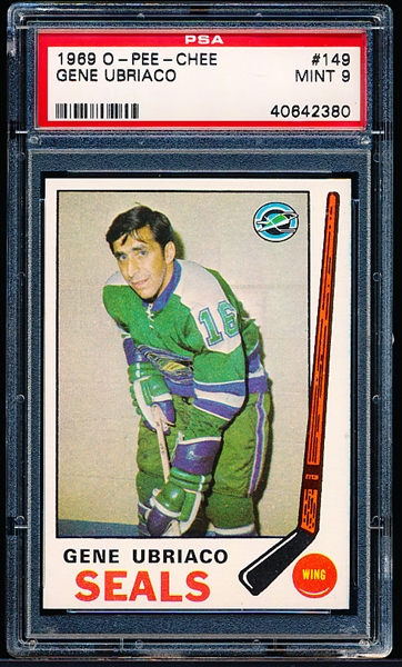 1969-70 O-Pee-Chee Hockey- #149 Gene Ubriaco, Seals- PSA Mint 9