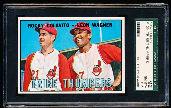 1967 Topps Baseball- #109 Tribe Thumpers- Colavito/ Leon Wagner- SGC 92 (NM/Mt+ 8.5)