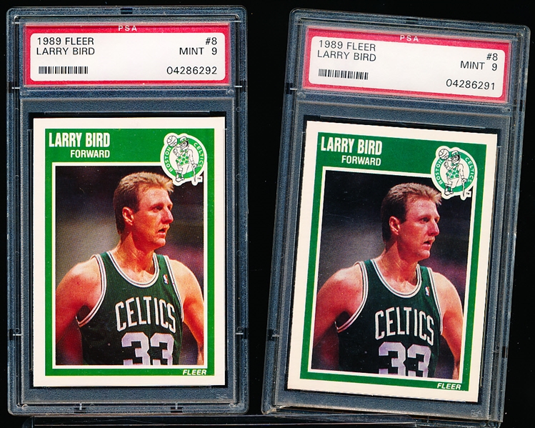 1989-90 Fleer Basketball- #8 Larry Bird, Celtics- 2 Cards- Both PSA Graded MINT 9’s!