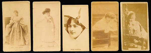 Late 1880’s Sweet Caporal “Actresses” (N245) Vertical Ad Back Cigarette Cards- 5 Diff.