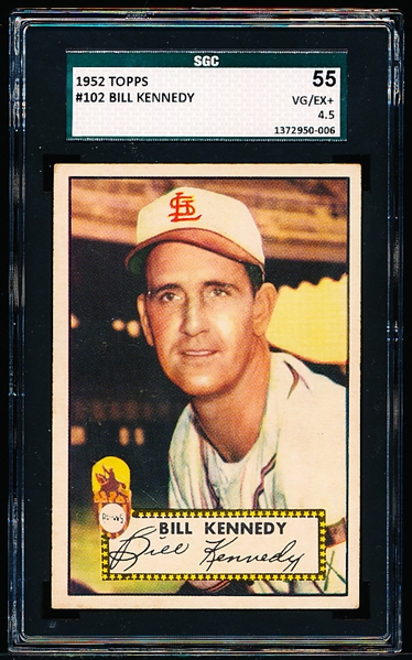 1952 Topps Baseball- #102 Bill Kennedy, Browns- SGC 55 (Vg/Ex+ 4.5)