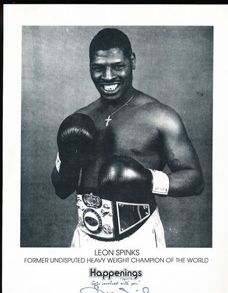 Leon Spinks Autographed B/W Happenings Magazine Thin Paper 8-½” x 11” Photo