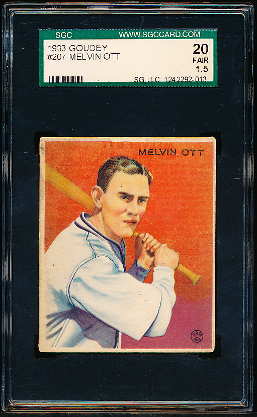 Lot Detail - 1933 Goudey Baseball- #207 Mel Ott, Giants- SGC 20 (Fair 1.5)