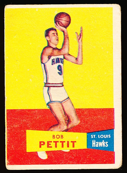 1957-58 Topps Basketball- #24 Bob Pettit RC, St. Louis Hawks