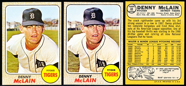 1968 Topps Bb- #40 Denny McLain, Tigers- 9 Cards