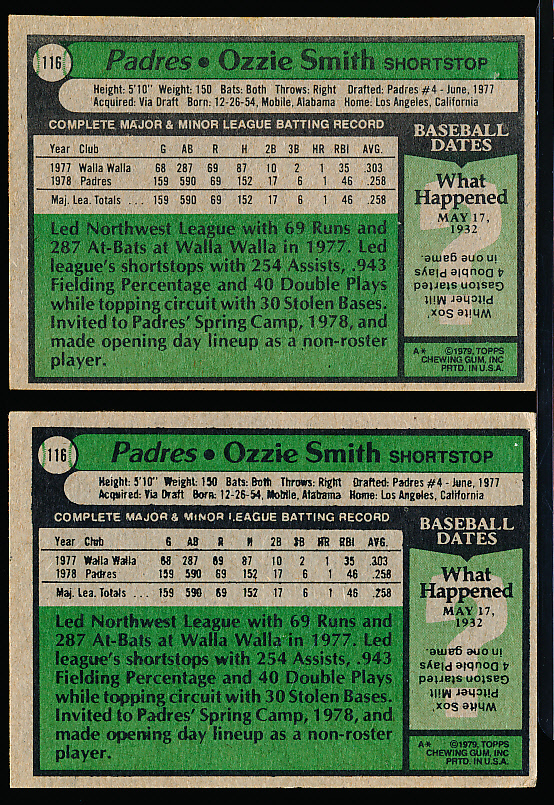 1979 Topps Ozzie Smith Rookie Card RC #116 Padres Good Condition