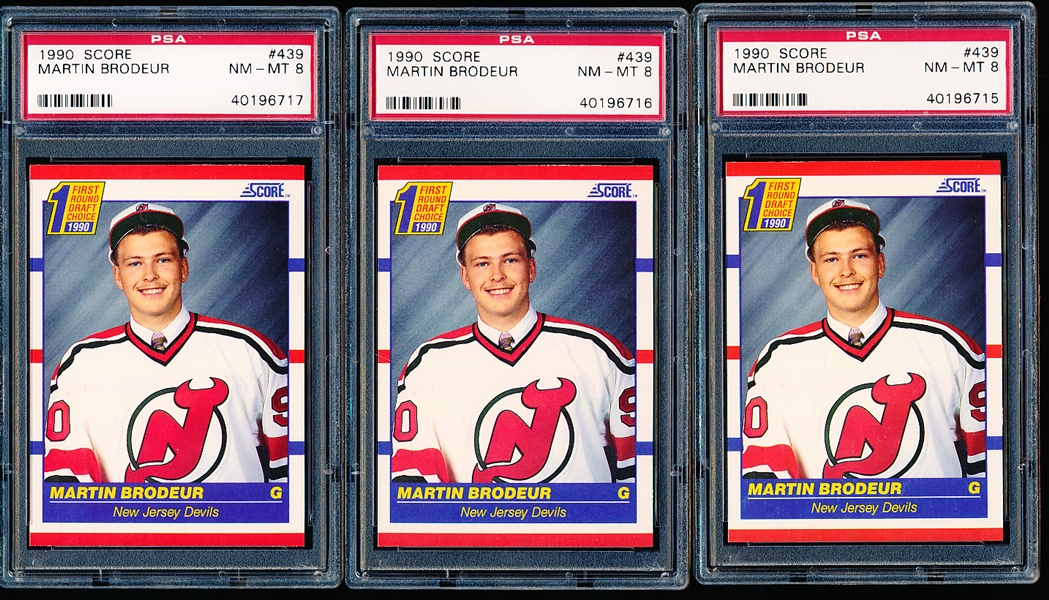 1990-91 Score American Hockey #439 Martin Brodeur RC Graded PSA Near Mint to Mint 8- 3 Cards