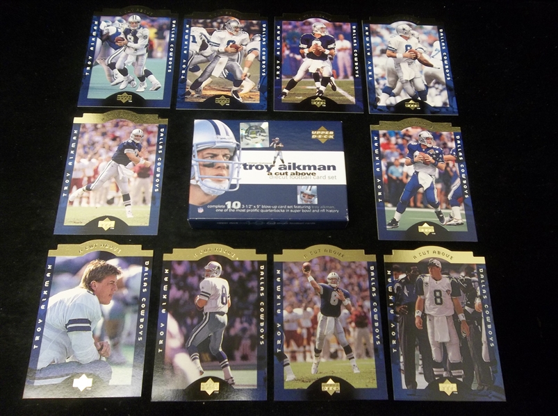 1997 Upper Deck Troy Aikman Cowboys A Cut Above Small Boxed 3-1/2” x 5” Set of 10 Cards