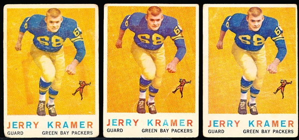 1959 Topps Fb- #116 Jerry Kramer, Packers RC- 3 Cards