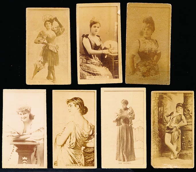 Late 1880’s Sweet Caporal “Actress” (N245) Vertical Ad Back Cigarette Cards- 7 Diff.