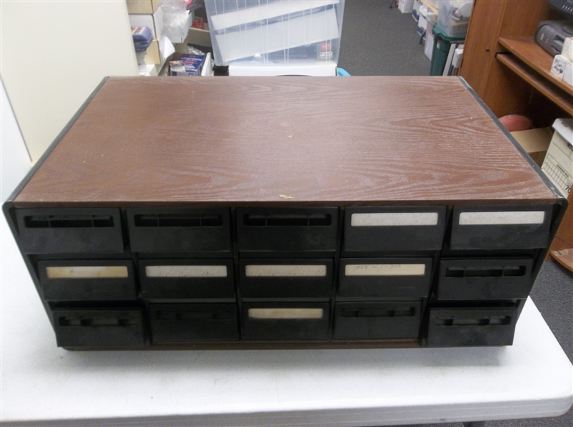 15 Drawer Black/ Brown File-Card Storage Cabinet- 31-1/2” x 18-1/2” x 13”- Local Pick-Up Only!