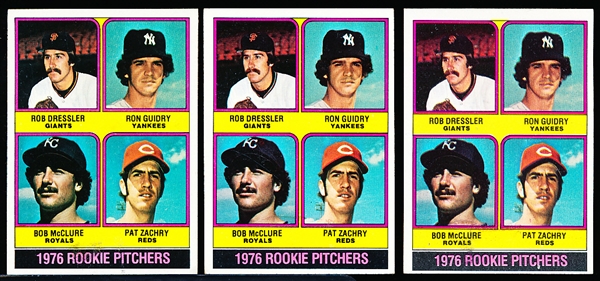 1976 Topps Bsbl. #599 Ron Guidry RC- 3 Cards