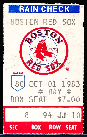 October 1, 1983 Cleveland Indians @ Boston Red Sox MLB Ticket Stub- Yaz Day at Fenway!