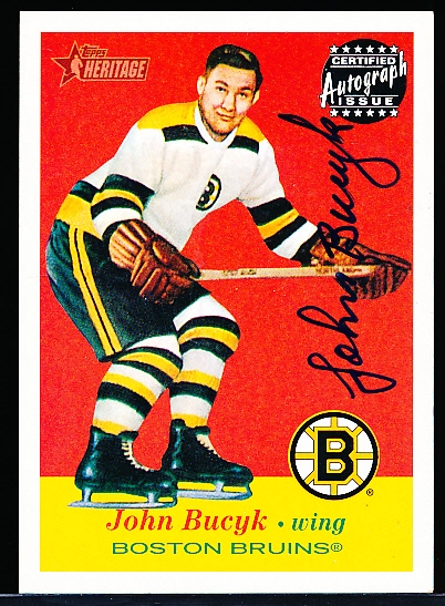 2001-02 Topps Heritage Hockey “Rookie Reprint Autographs” #A-JBu Johnny Bucyk, Bruins