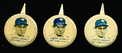 1938 Our National Game Pins- Lefty Gomez, New York Yankees- 3 Pins