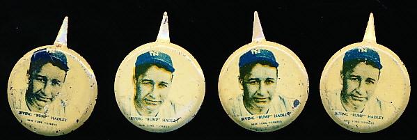 1938 Our National Game Pins- Bump Hadley, NY Yankees- 4 Pins 