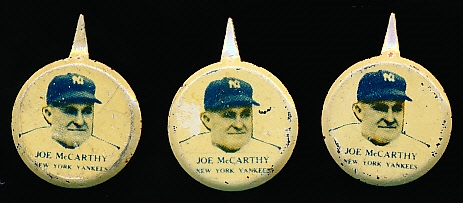 1938 Our National Game Pins- Joe McCarthy, NY Yankees- 3 Pins