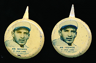 1938 Our National Game Pins- Joe Medwick, St. Louis Cards- 2 Pins
