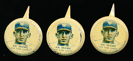 1938 Our National Game Pins- Joe Moore, NY Yankees- 3 Pins