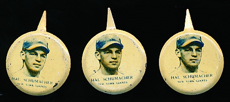 1938 Our National Game Pins- Hal Schumacher, NY Giants- 3 Pins