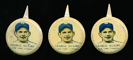 1938 Our National Game Pins- George Selkirk, Yankees- 3 Pins