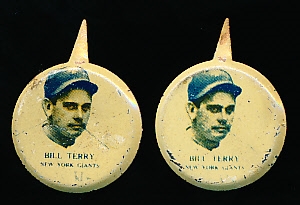 1938 Our National Game Pins- Bill Terry, New York Giants- 2 Pins
