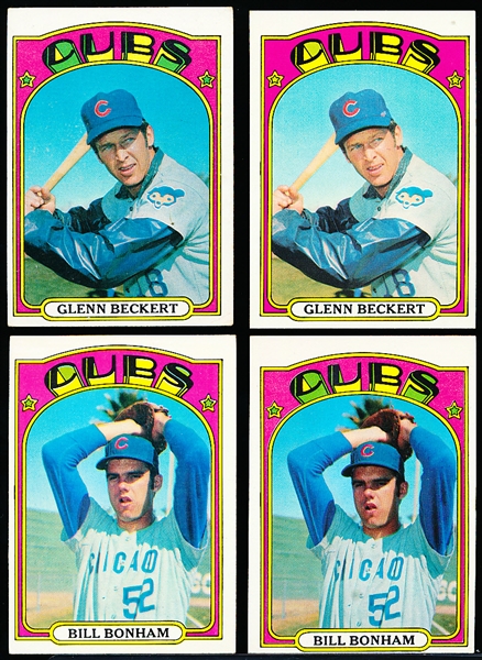 1972 Topps Baseball- 8 Cubs Cards- 2 color variations per card