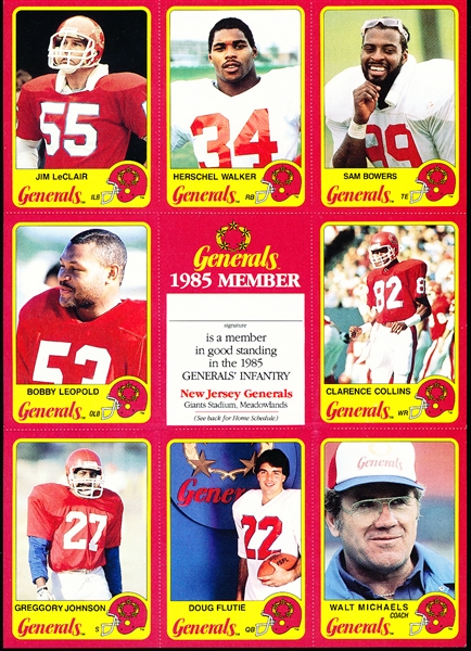 1985 Topps USFL New Jersey Generals Perforated Panel Complete Set of 9 Cards