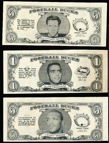 1962 Topps Ftbl. “FB Bucks”- 10 Diff.