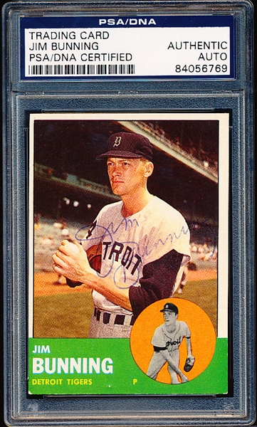 Autographed 1963 Topps Bsbl. #365 Jim Bunning, Tigers- PSA/DNA Certified/Slabbed