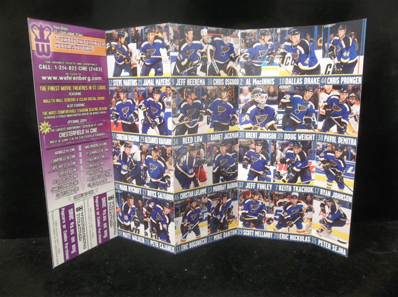 2003-04 Wehrenberg Theatres Inc. St. Louis Blues Fold-Out Perforated Team Set of 28 Cards