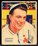 1934-36 Diamond Stars Bb- #21 Johnny Vergez, Giants- 1934 green back.