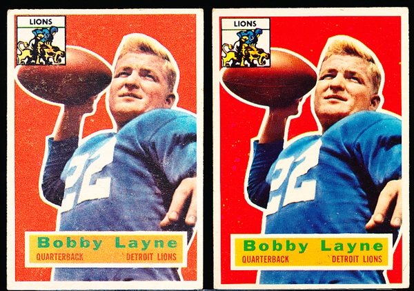 1956 Topps Fb- # 116 Bobby Layne, Lions- 2 Cards