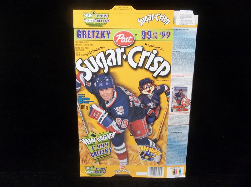 1999 Post Sugar Crisp French-Canadian Complete Folded-Down 400 Gram Cereal Box with Gretzky Front Panel & Card on Back! 