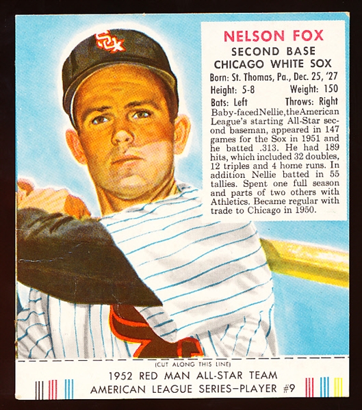 1952 Red Man Bb- with Tab- AL #9 Nelson Fox, White Sox