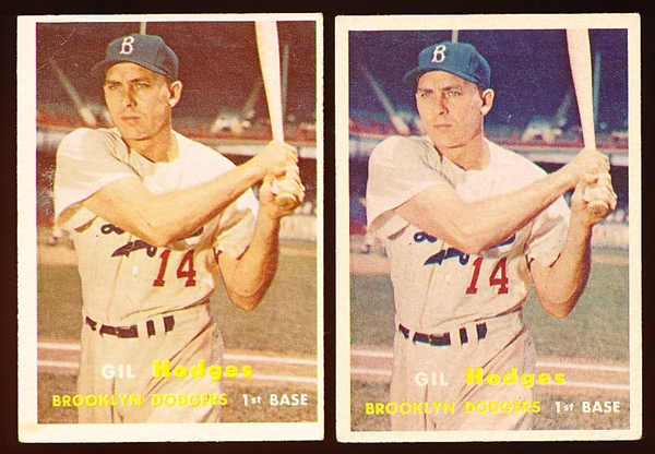 1957 Topps Bb- #80 Gil Hodges, Dodgers- 2 Cards