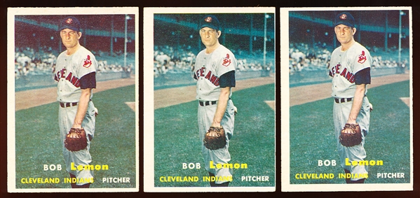 1957 Topps Bb- #120 Bob Lemon- 3 Cards