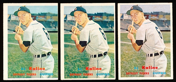 1957 Topps Bb- #125 Al Kaline, Tigers- 3 Cards