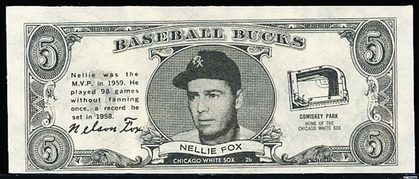 1962 Topps Bb Bucks- Nellie Fox, White Sox