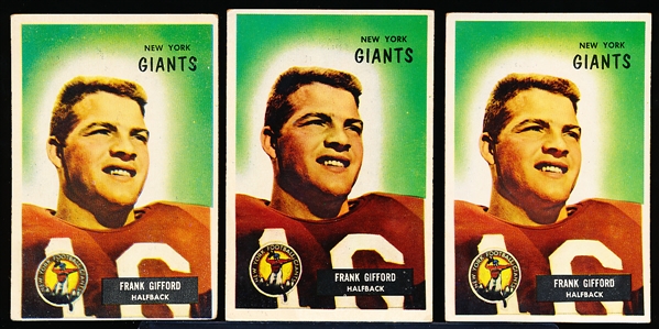 1955 Bowman Fb- #7 Frank Gifford, Giants- 3 Cards