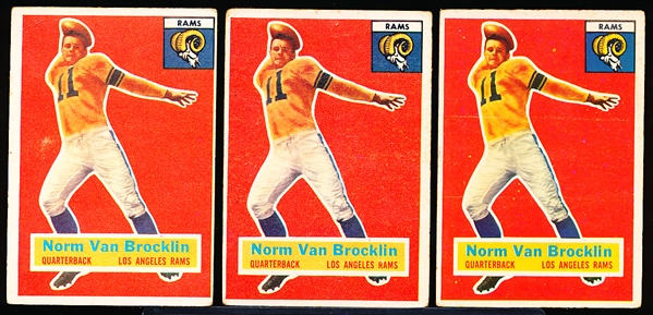 1956 Topps Fb- #6 Norm Van Brocklin, Rams- 3 Cards